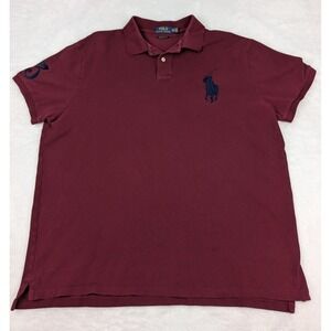 Polo Ralph Lauren Polo Shirt Men's XXL Burgundy Big Pony 3 Patch Custom Fit Read